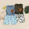 Giyim setleri yaz doğumlu bebek erkekler 2pcs takım elbise kolsuz tank üstleri tropikal ağaç baskı şortları toddler pamuk çocuk kıyafetleri