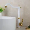 Badrum diskbänk kranar vit kran med guld roterbar mitigeur lavabo salle de bain kök lyx kran däck monterad kall mixer