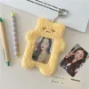 Lindo gato conejo de peluche titular de la tarjeta fotográfica funda protectora funda protectora de la tarjeta de identificación del estudiante con llavero colgante F6gf #