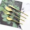 Dunkelwarensätze DRMFIY 4PCS Gold Set Mirror Edelstahl Besteck Flätses Messer Fork Spoons Party Küche Home Tischware