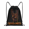 Punk Gesture Rock Yıldız Drawstring Çantalar Kadın Erkek Portatif Spor Spor Salonu Sackpack Heavy Metal Müzik Eğitim Sırt Çantaları X3XH#