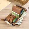 quality Genuine Leather men Wallet Brand zipper Man Purse Vintage cow leather Male card Coin Bag with ir chain H3Tb#