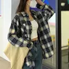 Rimocy automne tout Match chemises à carreaux pour les femmes mode coréenne boutonné chemise surdimensionnée femme esthétique chemisier ample femme 240322