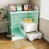 Cat Carriers Iron Mesh Cage House Indoor Villa Simple Pet Supplie Breathable Fence With Toilet Litter Box Integrated