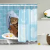 Rolig söt katt dusch gardin 3d tryck djur landskap badrum gardiner vattentätt polyester tyg hem bakgrund dekoration