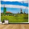 Tapisseries paysage tapisserie champ de tulipes moulin à vent hollandais maison coucher de soleil ciel tenture murale décor pour chambre dortoir maison