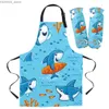 Фарфоры Blue Shark Cartoon Apron Oversleeve печи прокладки готовить кухонные фартуки для женщин для женщин y240401