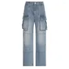 Jeans da donna 2024 pantaloni estivi in denim moda strada allentati dritti multitasche con cerniera divisa a vita alta estiva 2024
