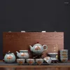 Set da tè Set da tè in loto in rilievo in ceramica - Confezione regalo in legno con tazza da vaso