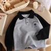 Kids Clothes Boys Turn-down Collar Long Sleeve Spring Autumn Casual All-match Comfortable Contrast Color Spliced T-shirt 240318