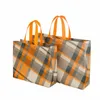 Återanvändbar gul rutig Tote Shop-väskor N-Woven Eco Handväska Kvinnor Fäller stor kapacitet Travel Storage Organizer Shopper Väskor K6LW#