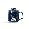 Koppar tefat hushåll tre stycken keramisk kopp guldmålad mugg med täckfilter te separat och gör