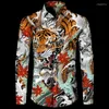 Camisas casuais masculinas 3D Impresso Tigre Turn-down Collar Botão Camisa Estilo Chinês Vintage Manga Longa Tops Hawaii Party Streetwear Tees