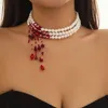 Anhänger Halsketten PuRui Gothic Imitation Perlenkette Mit Kristallperlen Quaste Halskette Blutige Halsband Für Frauen Mädchen Party Schmuck