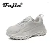 Повседневная обувь Fujin 5 см, женские кроссовки из натуральной кожи с воздушной сеткой на массивном каблуке, летние дышащие модные кроссовки на платформе
