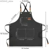 Aprons Custom Embroidery Kitchen Men and Women Chefs Cooking Baked Milk Tea Shop Barista Barbecue Overalls Waterproof Canvas Apron Y240401