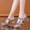 Kleid Schuhe Mode Strass High Heel Hausschuhe für Frauen Offene spitze Glänzende Kristall Luxus Sandalen Frau Sommer 2024 Böhmen Strand flip Flops