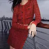 Sukienki robocze Eleganckie lady czerwone tweedowe spódnice Zestaw swobodnego okrętu o długim rękawie o długim rękawie wiosna 2024