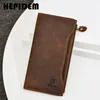 hepidem RFID High Quality Crazy Horse Genuine Leather Slim Lg Wallet 2020 New Pocket Mey Dollar Bill Purse for Men 8168 W6FV#