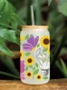 Naklejki okienne UV DTF Transfer Stiterflies Kwiat do 16 uncji okulary libbey okłady butelki kubek może majsterkowicz wodoodporne naklejki