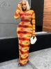 Casual Dresses Jokaa Unique 3D Print Maxi Dress Women Hipster Sexig O-Neck Långärmad bodycon 2024 Spring Harajuku Streetwear Clubwear