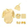 Set di abbigliamento Vestiti per bambina in cotone unisex 6 pezzi Pigiama Tute solide Born Boy Manica intera Ropa Blu.