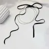 Choker 652F Chic Ribbon Necklace Pendant Double Layer Modern Beads Fashion Neck Jewelry For Look