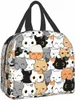 Bolsa de almuerzo con estampado de gato lindo Bolsa de almuerzo térmica con compartimento espacioso Asa incorporada Bolsa de almuerzo portátil para mujeres, niños y niñas d1LZ #