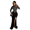 Casual Dresses CINESSD 2024 Shows Temperament And Exquisite Rhinestone Pearl See-through Tight Waist Sheath Stretch Split Dress Long