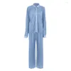 Femmes de nuit d'été mince pyjama plissé ensemble cure-dents en soie artificielle mode extérieur tout assorti homewear pour les femmes Pijamas Mujer