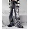 Autumn and Winter Men Workwear Jeans Retro Trendy High Street Loose Straightleg Raw Edge Pants Streetwear Baggy 240318