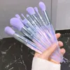 Pincéis de maquiagem 10pcs conjunto de pincéis de rosto transparente acrílico corretivo roxo misturando brilho macio