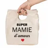 super Mamie Print Pattern Cooler Lunch Bag Portable Insulated Canvas Bento Tote Thermal Picnic Food Storage Pouch Gift for Mamie u8Jf#