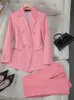 Fashion Office Ladies Formal Pant Suit Set Women Blue Pink Gul Female Business Work Wear 2 Piece Blazer Jacket och byxa 240329