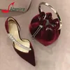 Sapatos de vestido de luxo cristal camurça salto alto para mulheres sexy senhoras festa banquete moda strass vinho vermelho preto oco bombas de couro