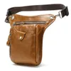 Retro Men's Leather midjepåse Multi-FuncTi Sports Belt Bag Outdoor Practical Ben Bag Bag Real Cowhide Menger Påsar för man F3EV#