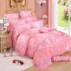 468pcs Red Pink Lace Princess Bedding Set Luxury Girls Wedding Bed Quilt Cover Sheets Queen King Size Design 240328