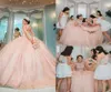 Şampanya Gül Altın Quinceanera Elbiseleri 2021 Işıltılı Dantel Boncuklu Sapalar Dantelya Korse Back Vestidos De Feath Balo Gown4604946