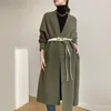 Women's Knits Autumn Winter Women Long Sweater Coat Simplicity Fashion Elegant Belt Loose Lady Thick V-Neck Knit Cardigan