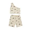 Zestawy odzieży Baby Girls 2pcs Summer Casual Suit Toddler Emwear Cartoon Wydrukowane jedno ramiona Topy Krótkie spodnie 1-5 lat Ubrania