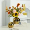 Vaser Golden Art Ceramics Vase Electricating Circle Hydroponic Sphere Potted Home Decoration vardagsrum sovrum bokhylla dekor