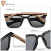 Hu Wood Square Men Lemssunglasses Polarized Sun Glasses Blue Lenses木製の脚シェードUV400 GR8052 240321