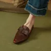 Sapatos casuais mocassins femininos deslizamento-em couro macio apartamentos retro mules bowtie básico mocassim confortável apontado dedo do pé simples