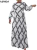 Robes décontractées VONDA Femmes Party Maxi Robe 2024 Automne Sundress Imprimé À Manches Longues À Volants Lâche Robe De Vacances Femme
