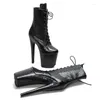 Tanzschuhe Leecabe 20CM/8 Zoll schwarzer Schlangen-Pole-Dance-High-Heel-Plateau-Stiefel