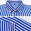 Mens randiga skjorta långärmad skjortor blå casual business klänning allmatch smal fit mode koreansk tryck noniron 240329