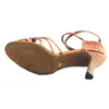 Chaussures de danse Talon Personnalisable Femme Tan Satin Salsa Latin Salle de bal Bout ouvert Soirée Social Mariage avec Strass