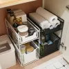 Racks Sliding Cabinet Basket MultiPurpose 2 Tier Cabinet Organizer Stackable Kitchen Organizers Under Sink Storage Basket With Drawer