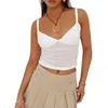 Camisoles Tanks Femmes Crop Camisole V-collier mignon Bow Summer Spaghetti Spaghetti Strap Tops sans manches T-shirt pour Streetwear