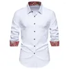 Chemises décontractées pour hommes 2024 Spring Polo Col Chemise à manches longues pour la mode Slim Fit Blanc Haute Qualité Cashew Blossom Top